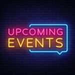 Upcoming Events neon signs vector. Upcoming Events design template neon sign, light banner, neon signboard, nightly bright advertising, light inscription. Vector illustration.